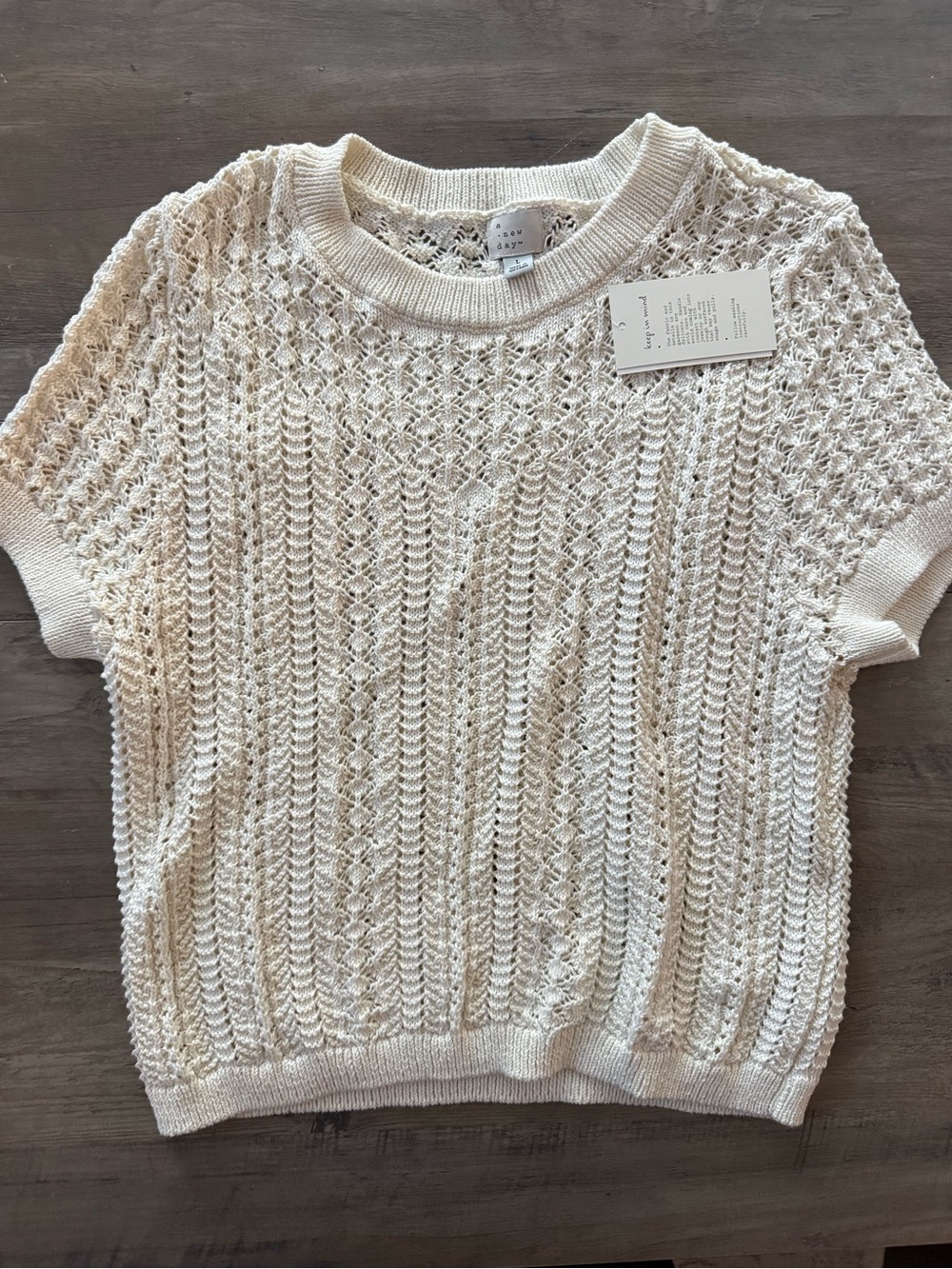 a new day Cream Open-Knit Short Sleeve Sweater Tee